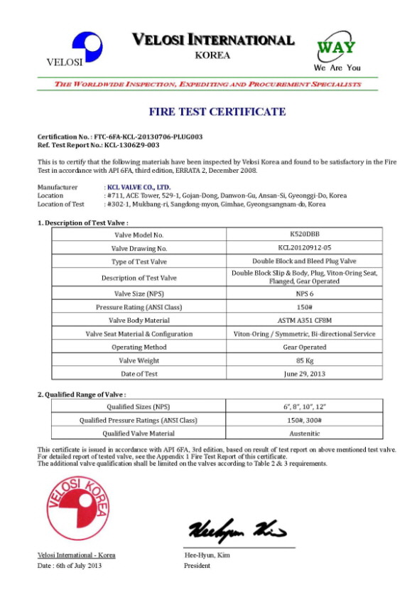 Fire Test Certification